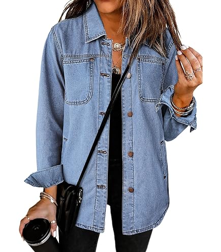Women Oversized Denim Jacket Casual Boyfriend Distresse Jean